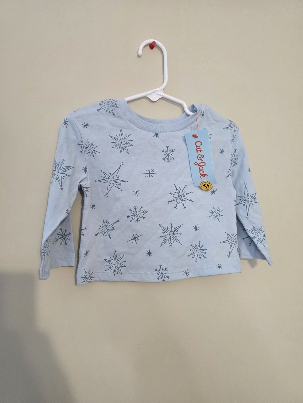 Cat & Jack Light Blue Snowflake Print Long Sleeve Tee